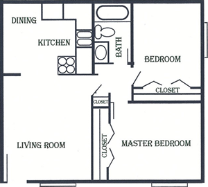 Two Bedroom / One Bath - 938 Sq.Ft.*