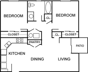 Two Bedroom / One Bath / With WD - 938 Sq.Ft.*